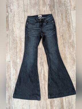 Shyanne Dark Wash Flare Jeans with Stud Trim
